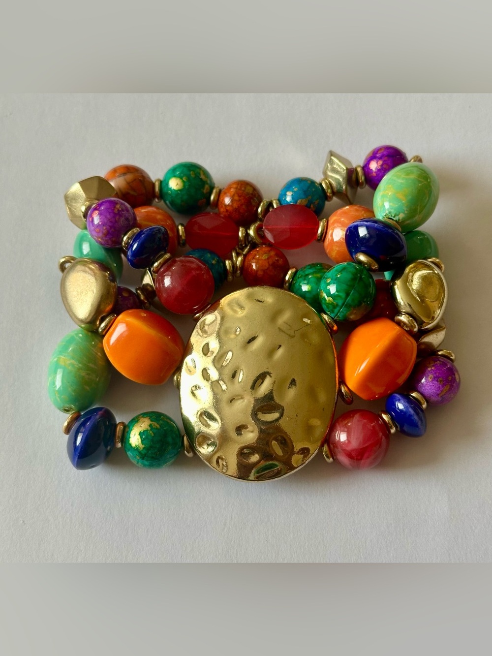Colorful Multi-Bead Gold Accent Stretch Bracelet